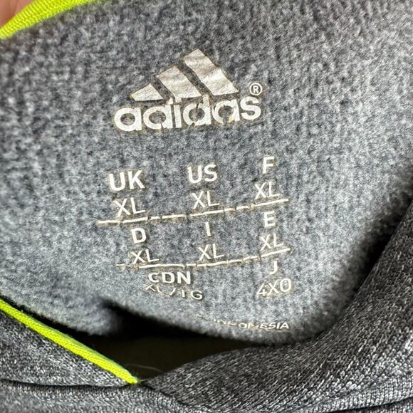 Adidas Gray Hooded Chartreuse Embroidered Pullover Sweatshirt Men's Size XL - Picture 5 of 6